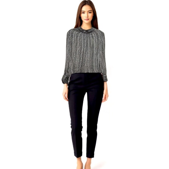 H&M Patterned Sheer Standup Long Sleeve Crepe Dressy Metallic Blouse - Picture 4 of 14